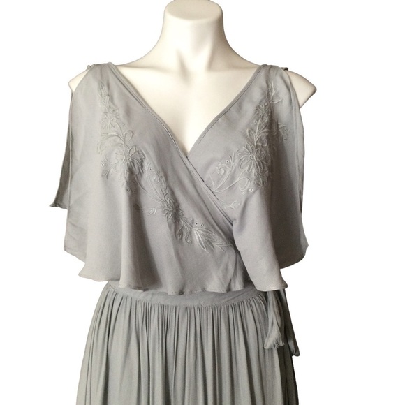 Free People Blue Gray Embroidered Fiona Maxi True Wrap Dress - Picture 6 of 15